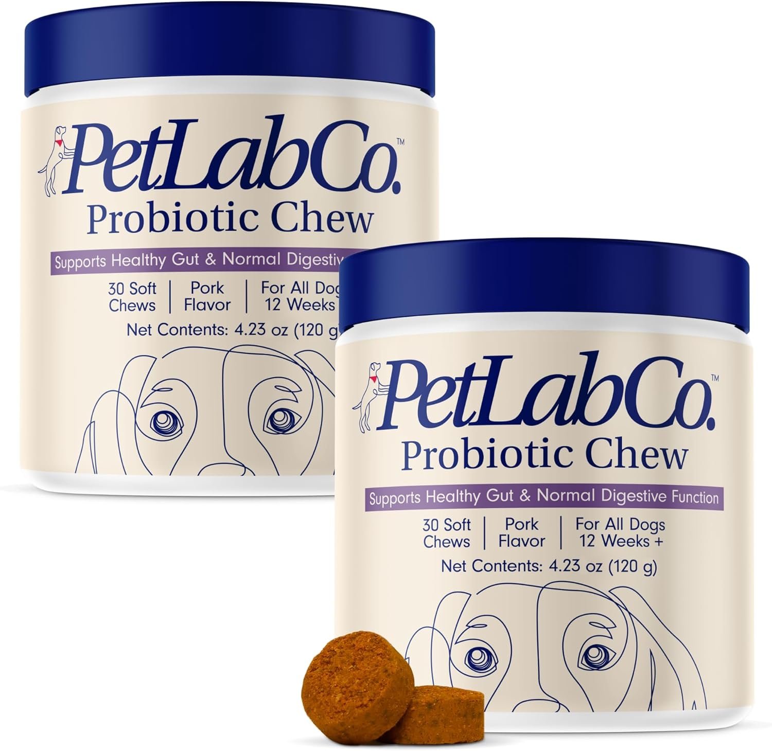 PetLab Co. Probiotics for Dogs, Support Gut Health, Occasional Diarrhea, Digestive Health & Seasonal Allergies – Pork Flavor – 30 Soft Chews – Packaging May Vary (Value 2-Pack)